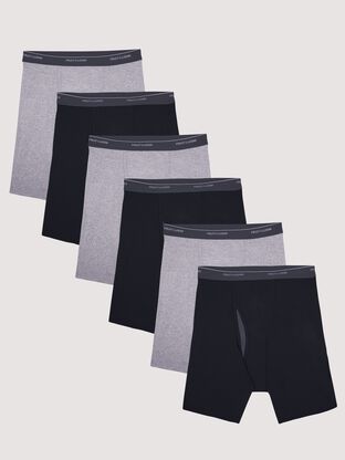 Men's Eversoft®  CoolZone® Fly Boxer Briefs, Extended Sizes Black and Gray 6 Pack 